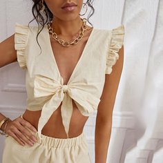 Кроп топ с узлом и оборкой Shein