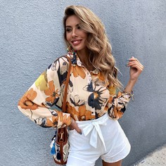 Блузка с цветочным принтом и оригинальным рукавом Shein
