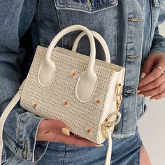 двойная ручка с вышивкой Со цветочками Отпуск Сумка Shein