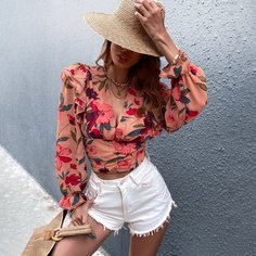Короткая блузка с цветочным принтом Shein