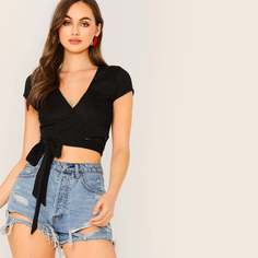 Вязаный кроп топ в рубчик Shein