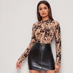 Сетчатый цветочный топ с воротником-стойкой Shein