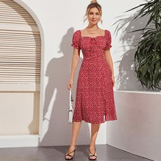 Платье с пышными рукавами и цветочным принтом Shein