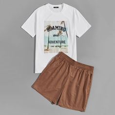 Мужские шорты и футболка с оригинальным принтом Shein