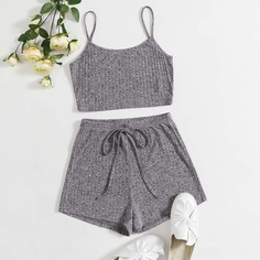 Трикотажный короткий топ и шорты с узлом Shein