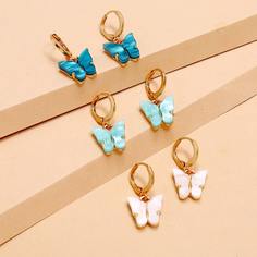 Серьги-подвески с бабочкой 3 пары Shein