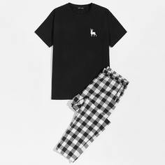 Мужская пижама в клетку с принтом "лось Shein