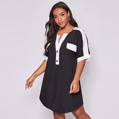 Контрастное платье на пуговицах размера плюс Shein