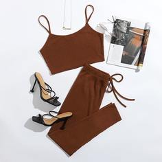 Вязаная короткая майка и леггинсы Shein