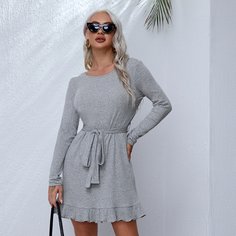 Вязаное платье в рубчик с поясом Shein