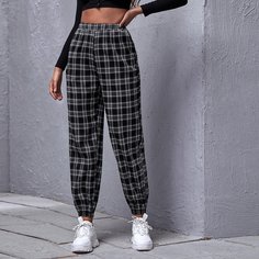 Спортивные брюки в клетку с эластичной талией Shein