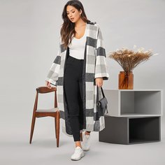 Твидовое пальто в клетку Shein