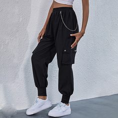 Одноцветный Повседневный Брюки Shein