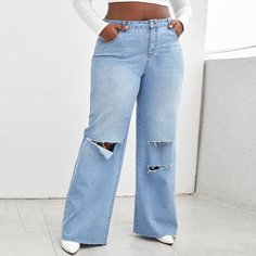 Рваные широкие джинсы размера плюс Shein