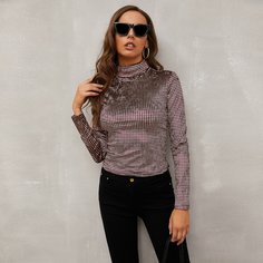 Футболка с узором хаундстута и выскоим воротником Shein