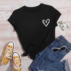 Сердечко Повседневный Футболки Shein