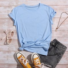 Однотонная футболка с коротким рукавом Shein