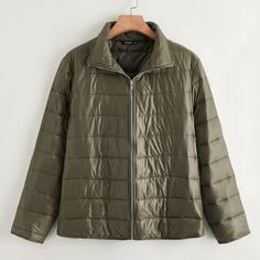 на молнии Одноцветный Повседневный Куртки размер плюс Shein