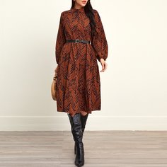 с поясом в полоску зебры Элегантный Платья Shein