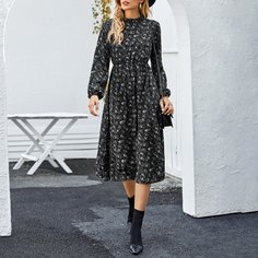 на пуговицах цветочный Повседневный Платья Shein