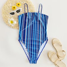 Слитный купальник в полоску Shein