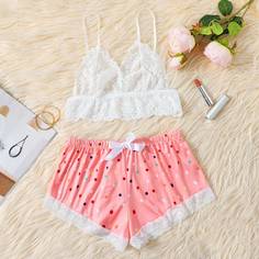 Кружевной бралетт и шорты в горошек Shein