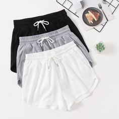 3шт шорты на кулиске Shein