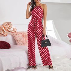 Комбинезон в горошек с вырезом на спине Shein