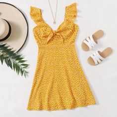 Платье с цветочным принтом и узлом Shein