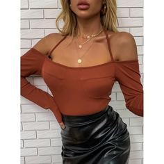 трикотажный Одноцветный Элегантный Футболки Shein