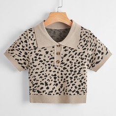 Пуговица Принт Повседневный Трикотажные топы Shein