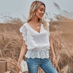С оборками Одноцветный Бохо Блузы Shein