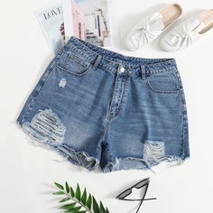 Рваные джинсовые шорты размера плюс Shein