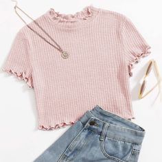 Вязаная футболка с оригинальной отделкой Shein