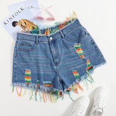 Рваные джинсовые шорты размера плюс Shein