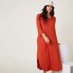 Разрез Одноцветный Повседневный Платья размер плюс Shein