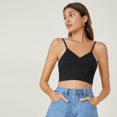 Однотонный топ с короткими подтяжками и перекрестным вырезом Shein