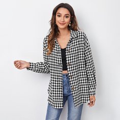 Пуговица Хаундстут Элегантный Куртка Shein