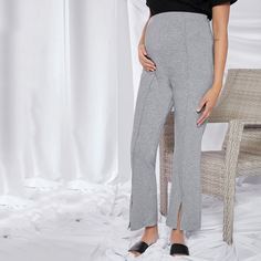 Однотонные брюки для беременных с разрезом Shein