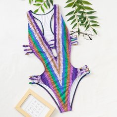Контрастный слитный купальник с разрезом Shein