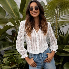 с оборками Одноцветный Бохо Блузы Shein