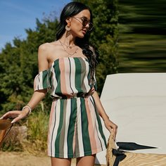 Полосатый Повседневный Комбинезоны Shein