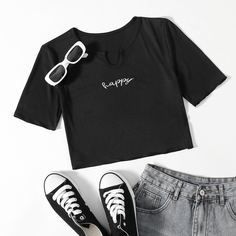 Вышивка буква Повседневный Футболки Shein