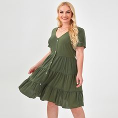 С оборками Одноцветный Повседневный Платья размер плюс Shein