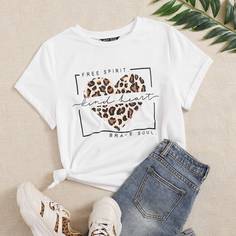 Леопардовый Повседневный Футболки Shein