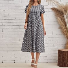 Платье в клетку с высокой талией Shein
