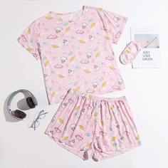 Пижама и маска для сна с мультипликационным принтом размера плюс Shein