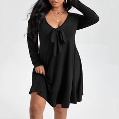 узел Одноцветный Повседневный Платья размер плюс Shein