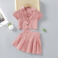 Блузка и юбка в клетку для девочек Shein