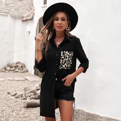 с карманами Леопардовый принт Повседневный Платье Shein